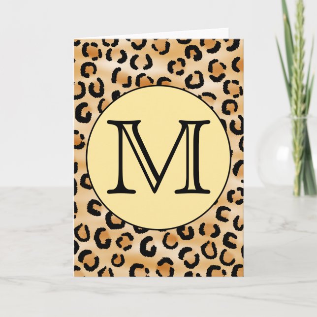 Personlig Monogram Leopard Skriv ut Mönster. Anteckningskort (Framsida)