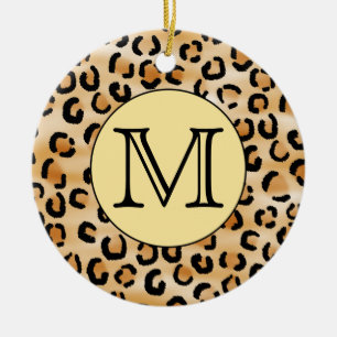 Personlig Monogram Leopard Skriv ut Mönster. Julgransprydnad Keramik