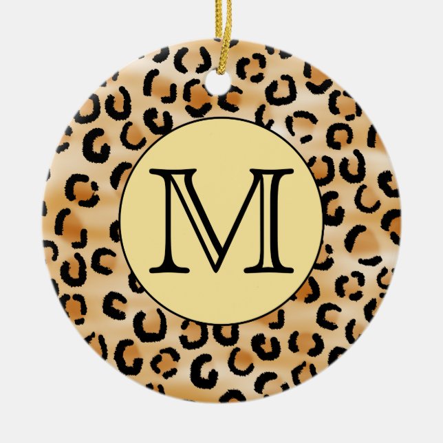 Personlig Monogram Leopard Skriv ut Mönster. Julgransprydnad Keramik (Framsidan)
