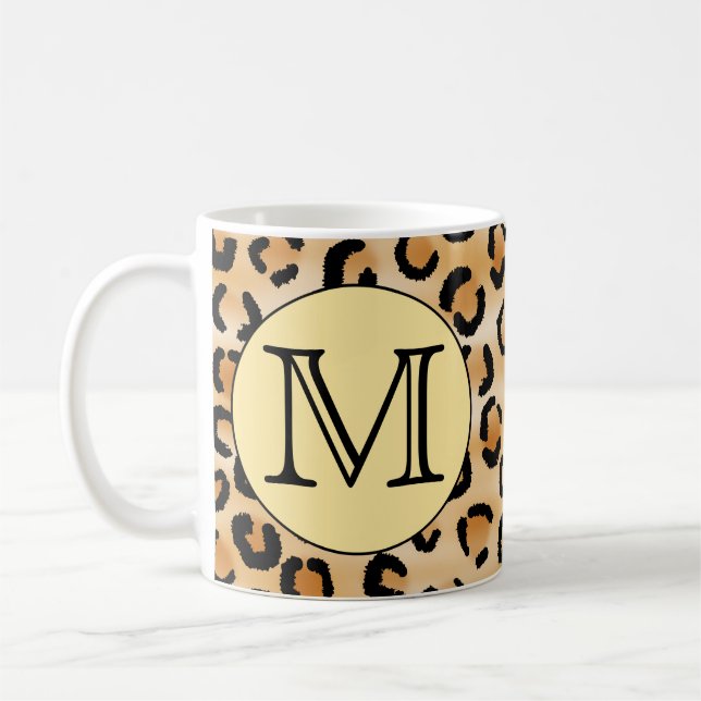 Personlig Monogram Leopard Skriv ut Mönster. Kaffemugg (Vänster)
