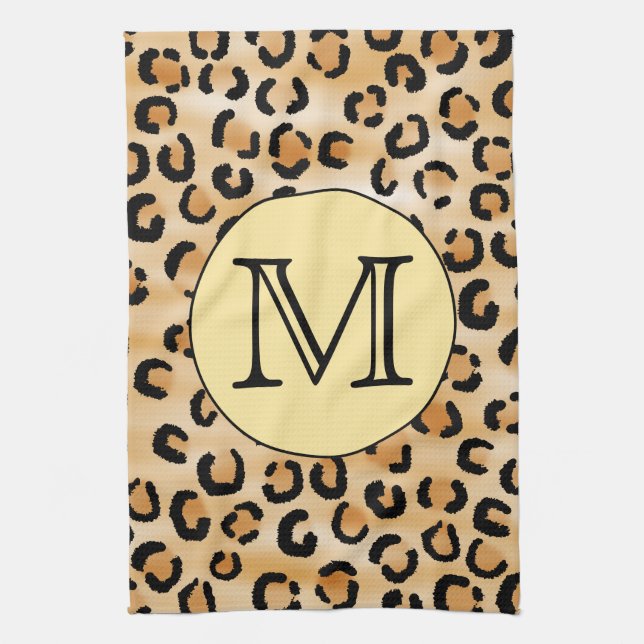 Personlig Monogram Leopard Skriv ut Mönster. Kökshandduk (Vertikal)
