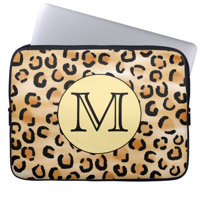 Personlig Monogram Leopard Skriv ut Mönster. Laptop Sleeve (Framsidan)