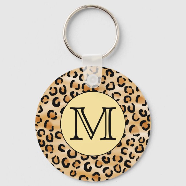 Personlig Monogram Leopard Skriv ut Mönster. Nyckelring (Framsida)