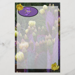 Personlig Monogram Lila Cactus Gula blommor Brevpapper
