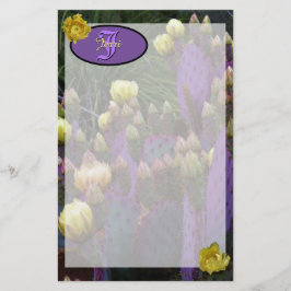 Personlig Monogram Lila Cactus Gula blommor Brevpapper