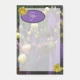 Personlig Monogram Lila Cactus Gula blommor Post-it Block