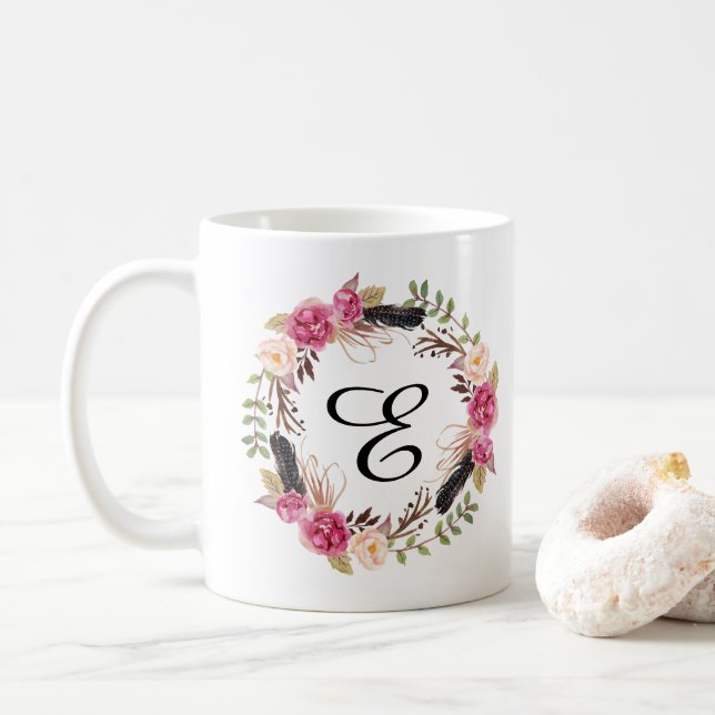 Personlig monogram ludder Bridesmaid Boho Kaffemugg (Med munk)