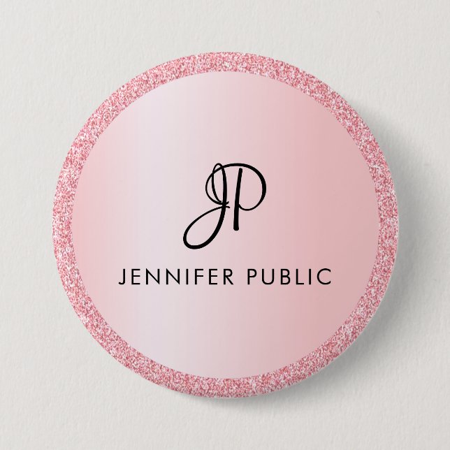Personlig Monogram-mall Ro Guld Glitter Knapp (Framsida)