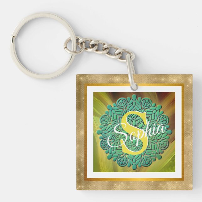 Personlig Monogram Mandala Guld och Blå (Framsidan)