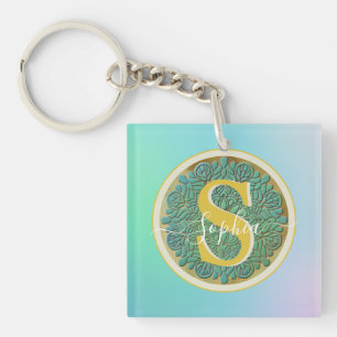 Personlig Monogram Mandala Guld och Blå