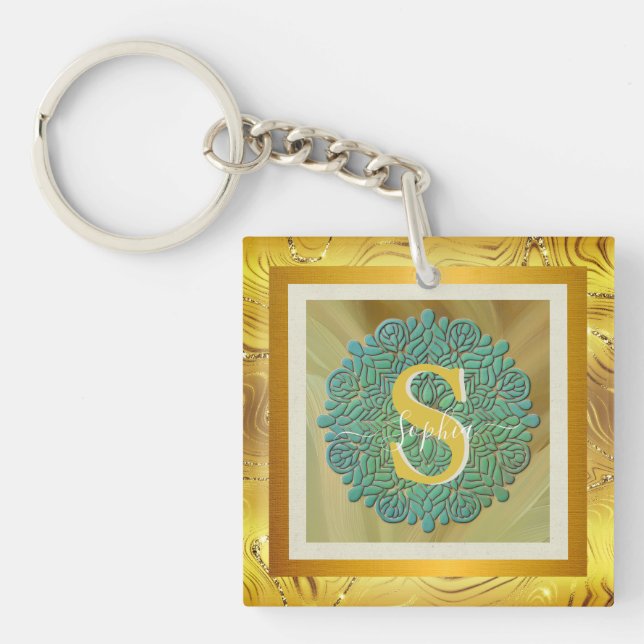 Personlig Monogram Mandala Guld och Blå (Framsidan)