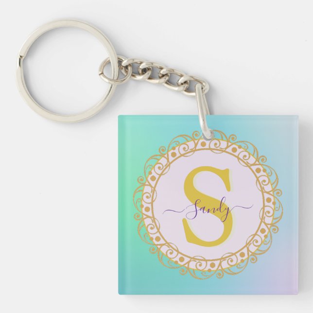 Personlig Monogram Mandala Guld och Blå (Framsidan)