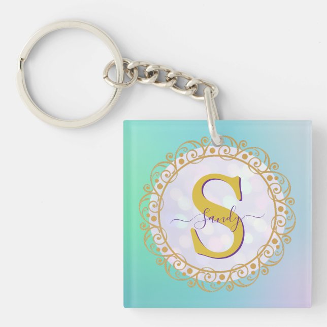 Personlig Monogram Mandala Guld och Blå (Framsidan)