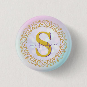 Personlig Monogram Mandala Guld och Blå Knapp