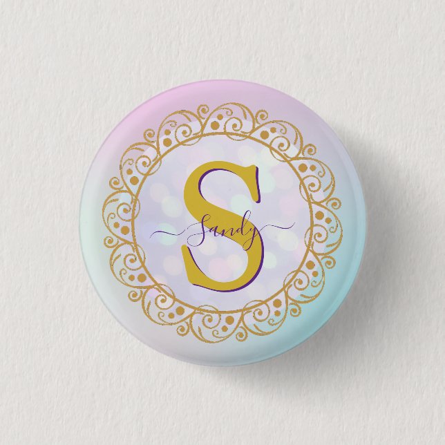 Personlig Monogram Mandala Guld och Blå Knapp (Framsida)