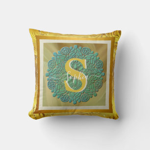 Personlig Monogram Mandala Guld och Blå Kudde