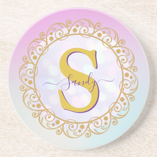 Personlig Monogram Mandala Guld och Blå Underlägg (Framsidan)