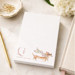 Personlig monogram med fantasifull dachshund post-it block