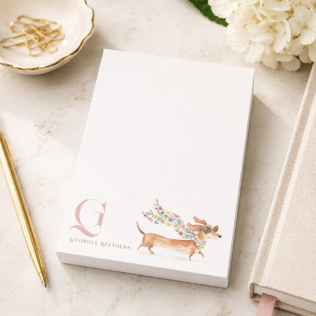 Personlig monogram med fantasifull dachshund post-it block (Skapare uppladdad)