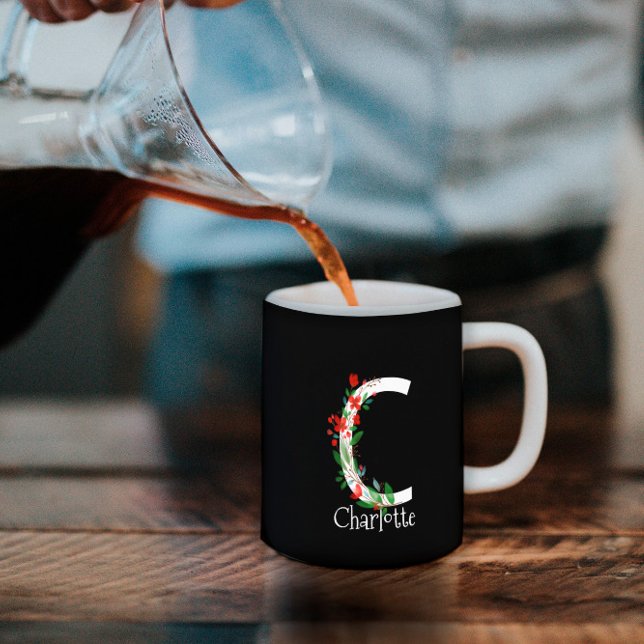 Personlig Monogram med Jord-flöde med rött vattenf Kaffemugg (Skapare uppladdad)