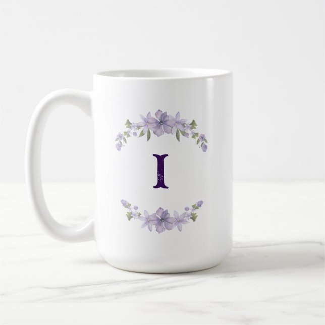 Personlig monogram med lavendelblommor kaffemugg (Vänster)