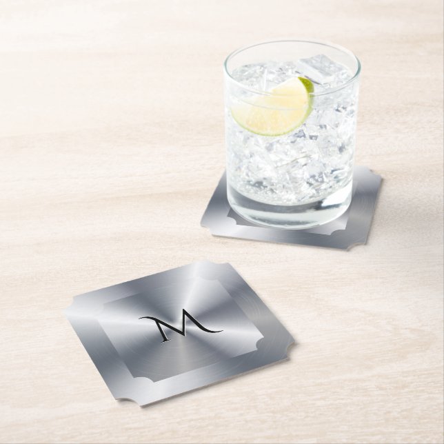 Personlig monogram med metallisk silverstruktur underlägg papper (Insitu)
