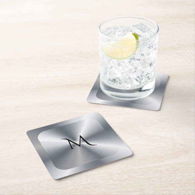Personlig monogram med metallisk silverstruktur underlägg papper kvadrat (Insitu)
