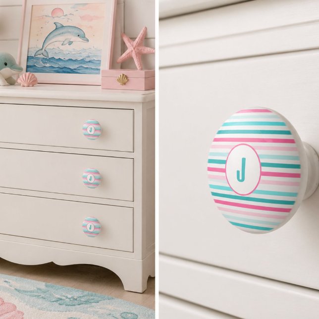Personlig monogram med pastellränder knopp (Skapare uppladdad)