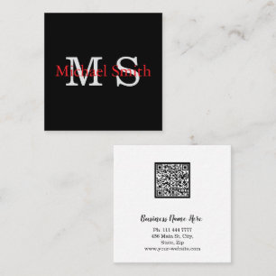 Personlig monogram minimalistisk B&W QR-kod Fyrkantigt Visitkort