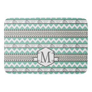 Personlig Monogram Mint Aztec Blommönster Badrumsmatta