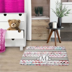 Personlig Monogram Mint Aztec Blommönster Badrumsmatta