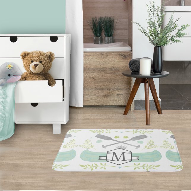 Personlig Monogram Mint Canoe Mönster Badrumsmatta (Skapare uppladdad)