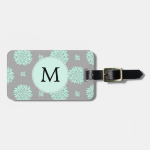 Personlig Monogram Mint och Grått-Blommönster Bagagebricka