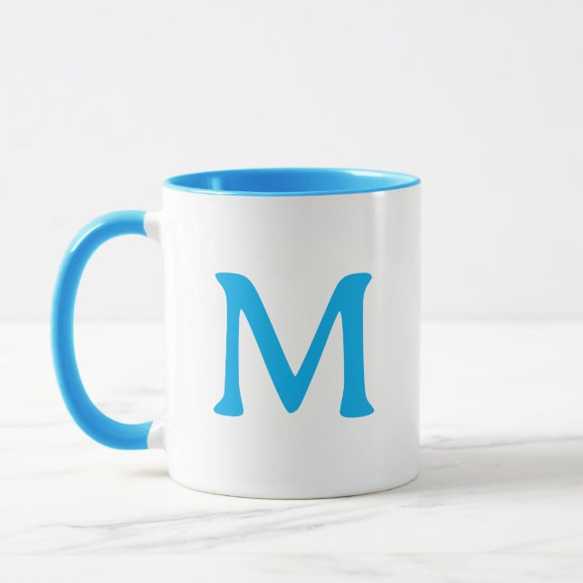 Personlig Monogram Modern Blå Vit Mugg (Vänster)