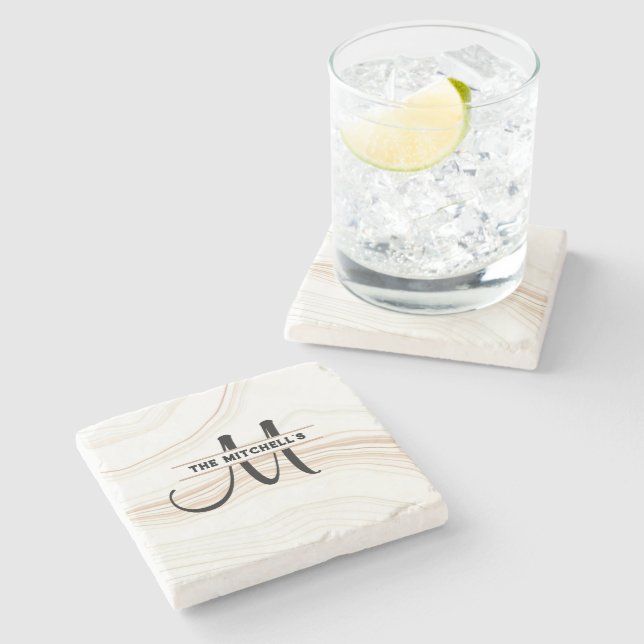 Personlig Monogram Modern Carrara Marble White Stenunderlägg (Sidan)