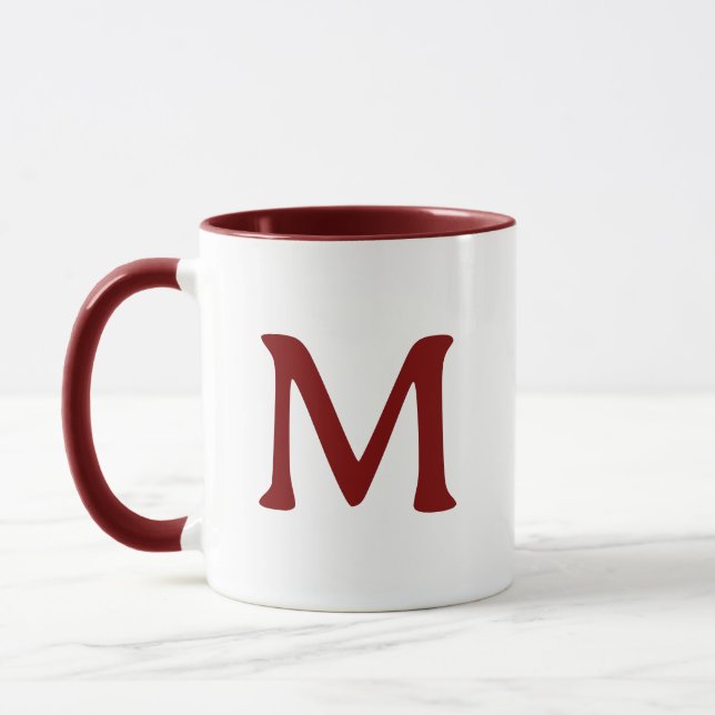 Personlig Monogram Modern Maroon Vit Mugg (Vänster)