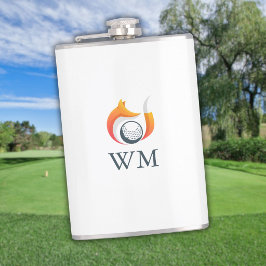 Personlig monogram modern räv och golfboll fickplunta