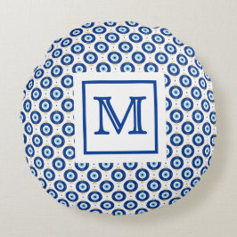 Personlig monogram modernt ont ögon-mönster  rund kudde