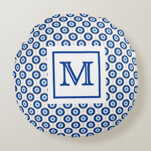 Personlig monogram modernt ont ögon-mönster rund kudde