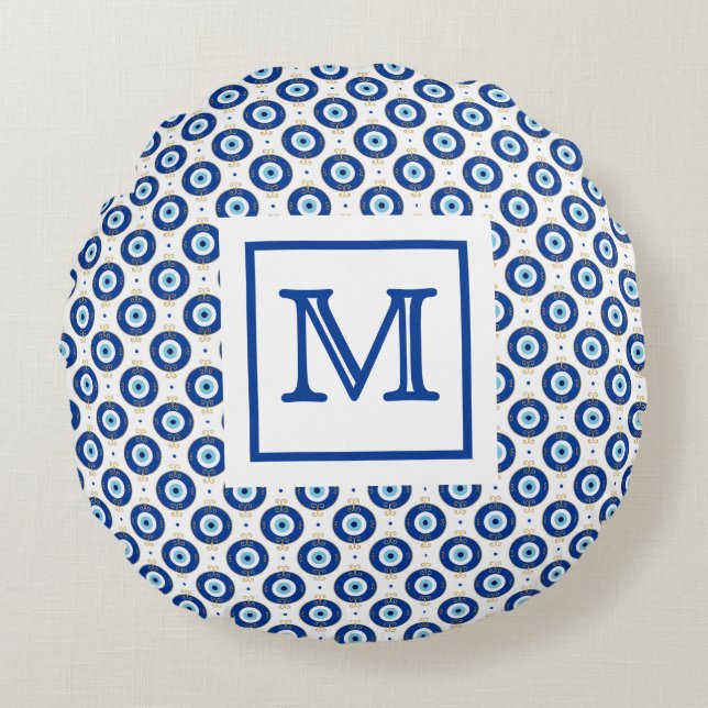 Personlig monogram modernt ont ögon-mönster  rund kudde (Framsidan)