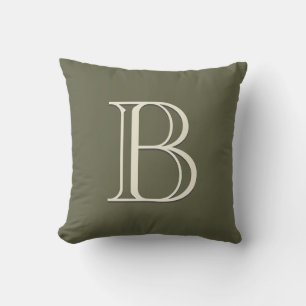 Personlig monogram Mossgrön & Offwhite Kudde