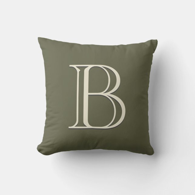 Personlig monogram Mossgrön & Offwhite Kudde (Framsida)