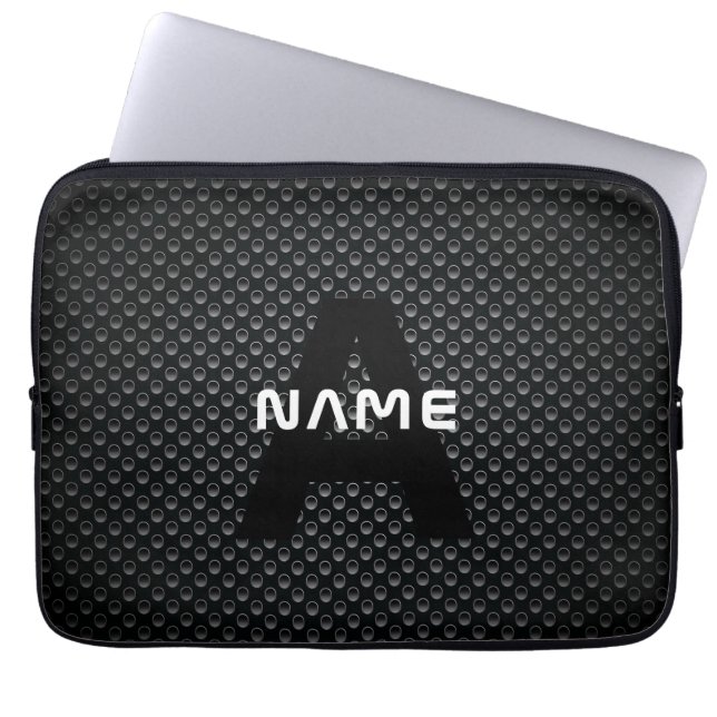 Personlig Monogram Namn Black and White Struktur Laptop Fodral (Framsidan)