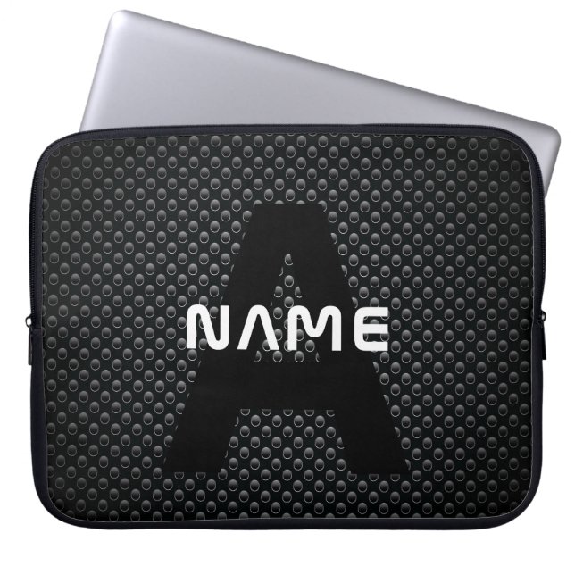 Personlig Monogram Namn Black and White Struktur Laptop Fodral (Framsidan)
