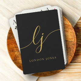 Personlig Monogram Namn Black Guld Casinokort