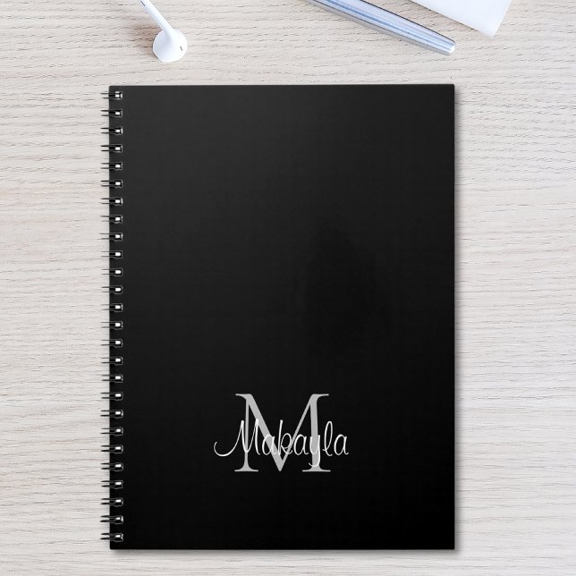 Personlig Monogram Namn Black Notebook Anteckningsbok (Skapare uppladdad)