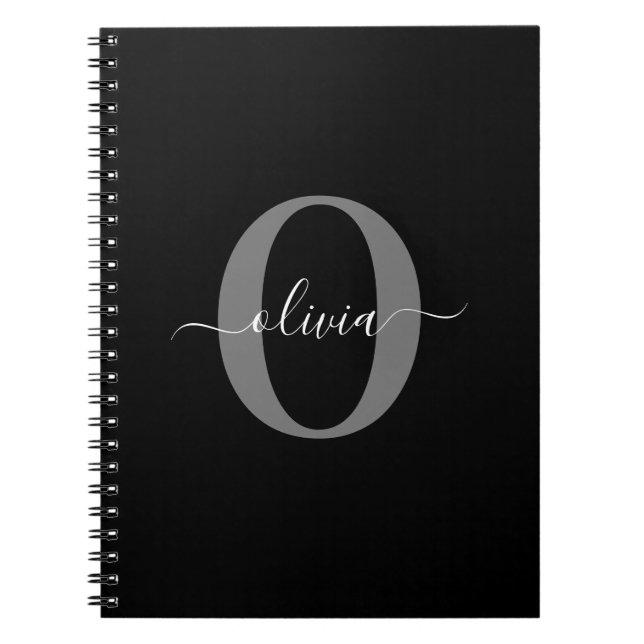Personlig Monogram Namn Black White Grått Anteckningsbok (Framsidan)