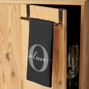 Personlig Monogram Namn Black White Grått Kökshandduk