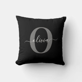 Personlig Monogram Namn Black White Grått Kudde
