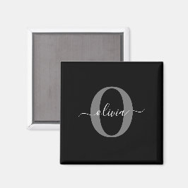 Personlig Monogram Namn Black White Grått Magnet